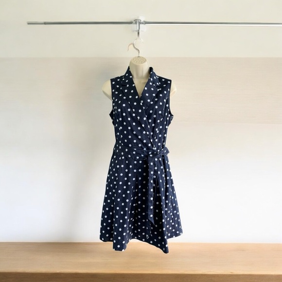 Chaps Women’s Navy White Polka Dot Dress - Picture 3 of 5